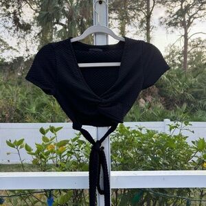 Black Textured Crop Top